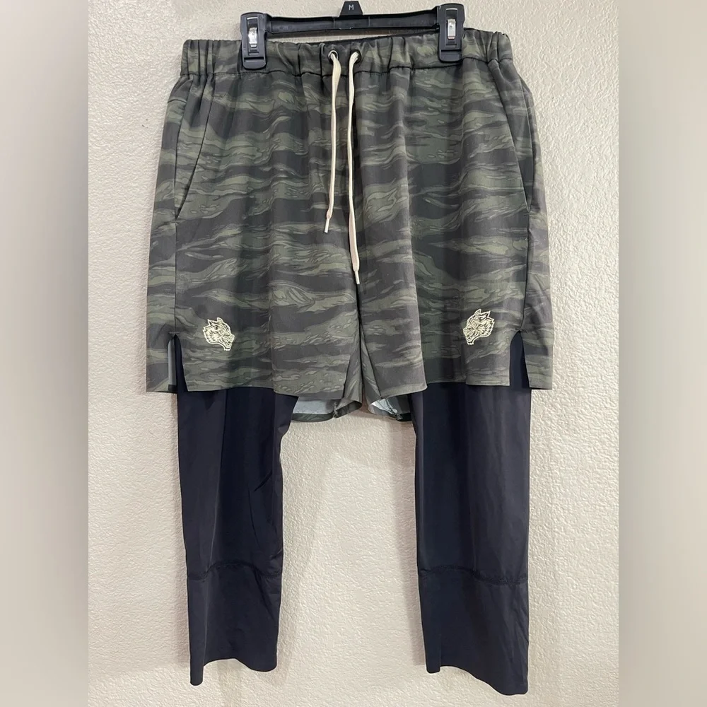 Darc Sport Wolves Camo Layered Athletic Shorts with Black compression Leggings